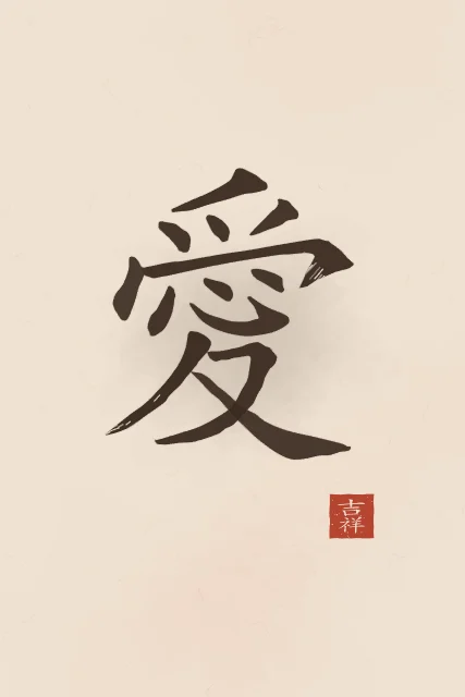 Amour à l'encre, terre cuite, tableau signe chinois amour