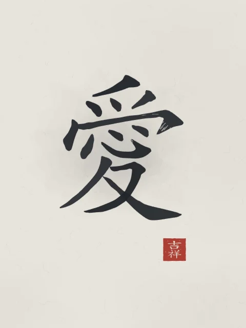 Amour à l'encre, riz gris, tableau signe chinois amour