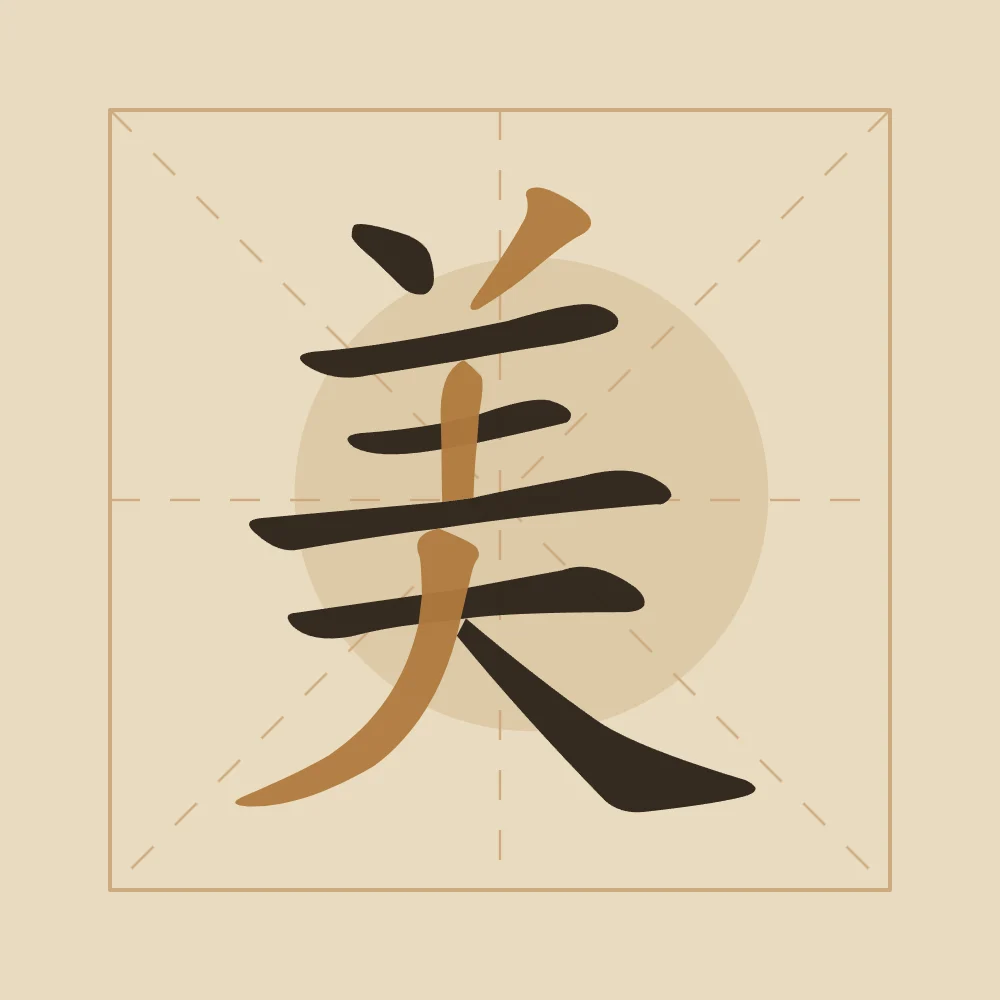 Beauté en aplats, sable ocre : 美 (měi), Beauté