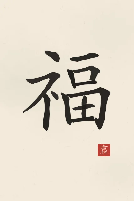 Bonheur à l'encre, papier xuan, tableau caractère chinois bonheur