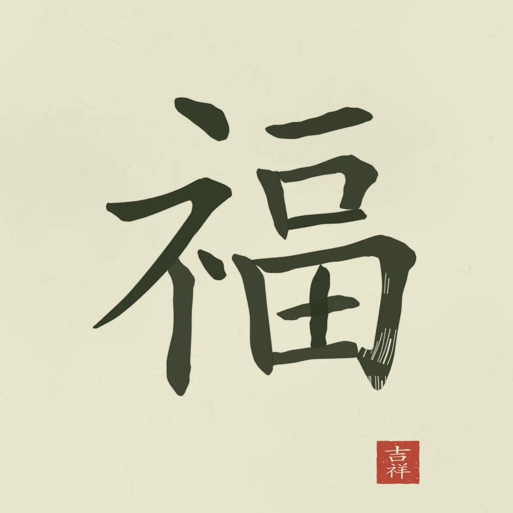 Bonheur à l'encre, thé vert : 福 (fú), Bonheur, bonne fortune