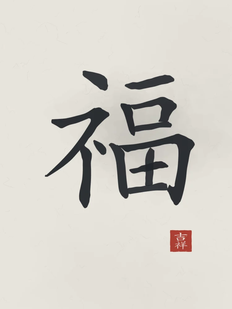 Bonheur à l'encre, riz gris : 福 (fú), Bonheur, bonne fortune