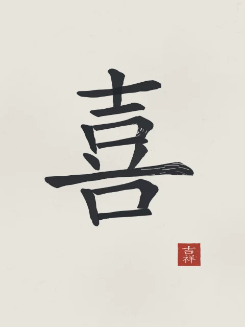 Joie (bonheur) à l'encre, riz gris, tableau caractère chinois bonheur joie