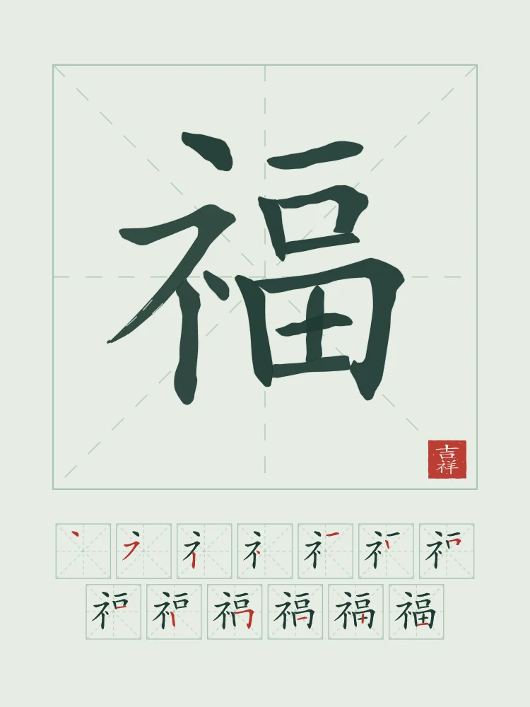 Bonheur et son ordre des traits, jade : 福 (fú), Bonheur, bonne fortune