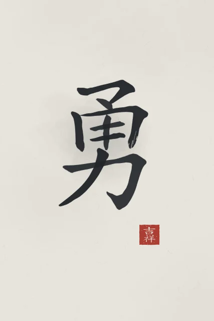 Courage à l'encre, riz gris, tableau caractère chinois courage