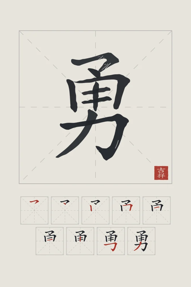 Courage et son ordre des traits, riz gris : 勇 (yǒng), Courage