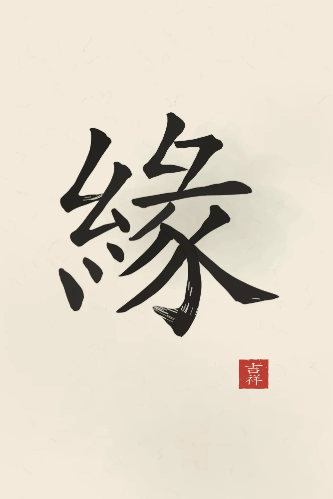 Destin à l'encre, papier xuan : 緣 (yuán), Lien du destin, rencontre prédestinée