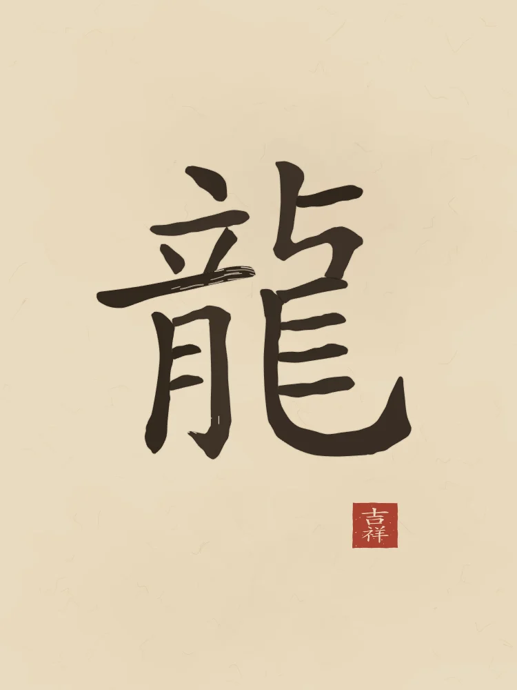 Dragon à l'encre, sable ocre : 龍 (lóng), Dragon