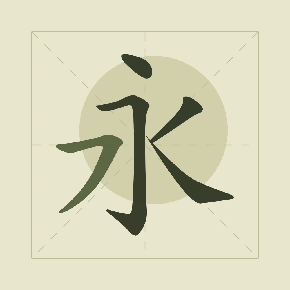 Éternité en aplats, thé vert : 永 (yǒng), Éternité, pour toujours