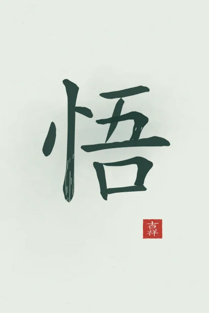 Éveil à l'encre, jade, tableau caractère chinois éveil