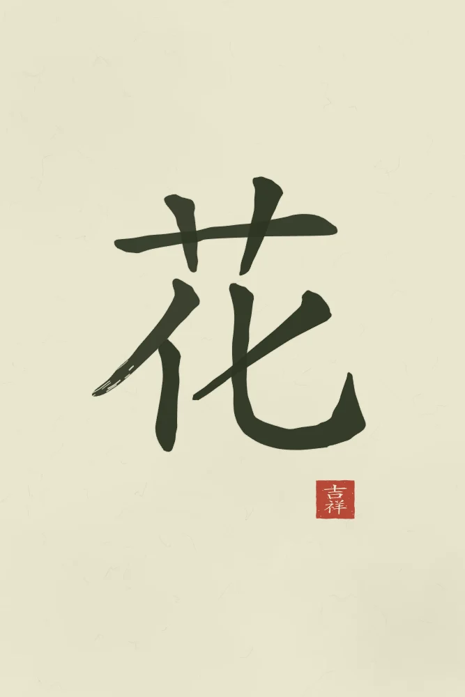 Fleur à l'encre, thé vert : 花 (huā), Fleur