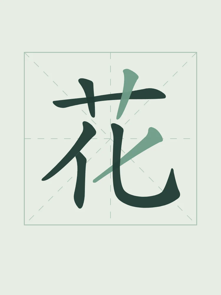 Fleur en aplats, jade : 花 (huā), Fleur