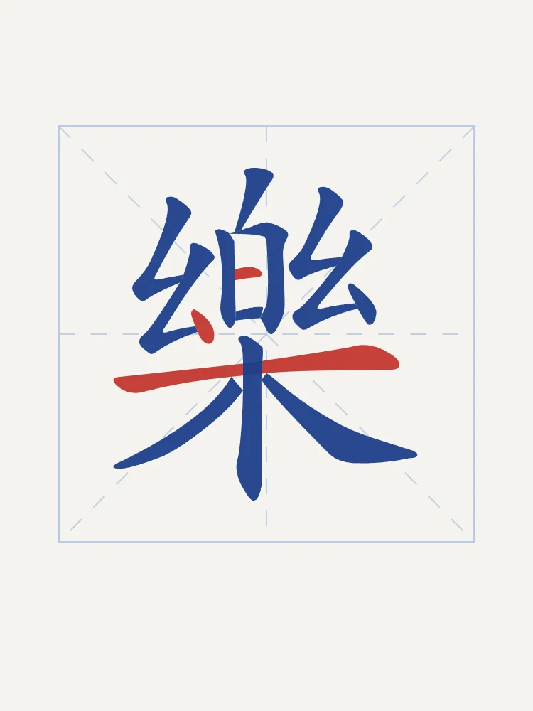 Joie en aplats, porcelaine bleue : 樂 (lè), Joie