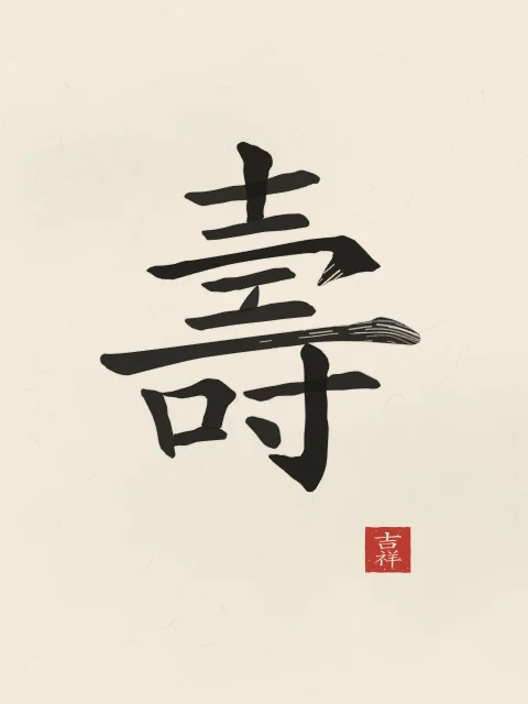 Longévité à l'encre, papier xuan, tableau caractère chinois longévité