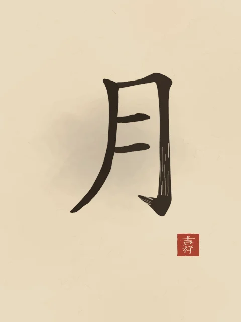 Lune à l'encre, sable ocre, tableau caractère chinois lune
