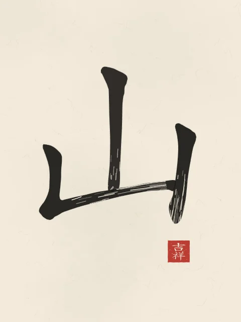Montagne à l'encre, papier xuan, tableau caractère chinois montagne