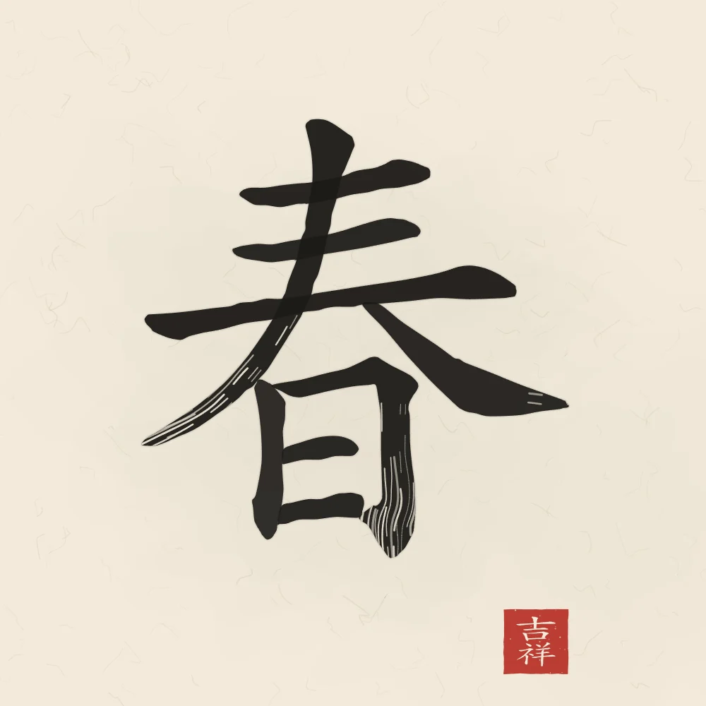 Printemps à l'encre, papier xuan : 春 (chūn), Printemps