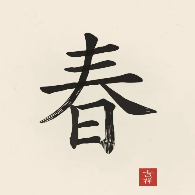 Printemps à l'encre, papier xuan, tableau caractère chinois printemps