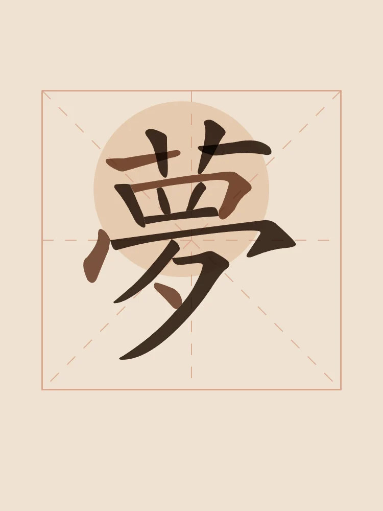 Rêve en aplats, terre cuite : 夢 (mèng), Rêve