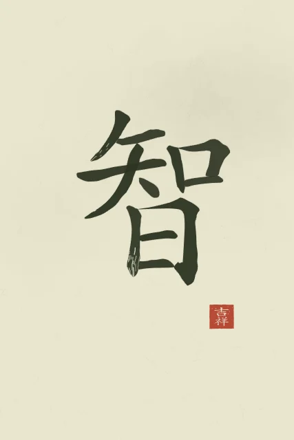 Sagesse à l'encre, thé vert, tableau caractère chinois sagesse