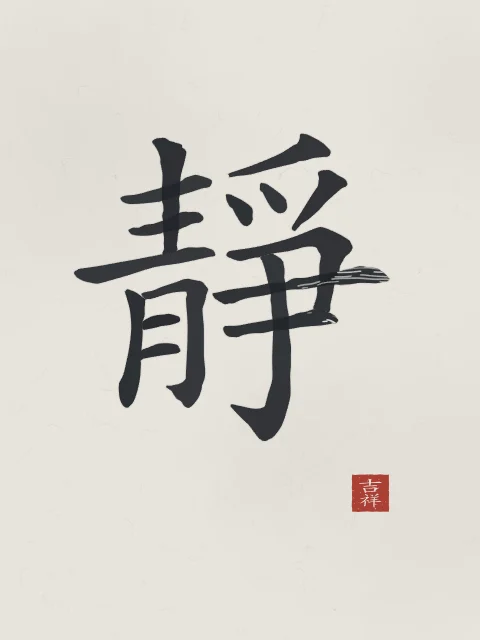 Sérénité à l'encre, riz gris, tableau caractère chinois sérénité