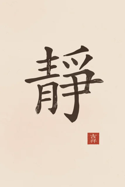 Sérénité à l'encre, terre cuite, tableau caractère chinois sérénité