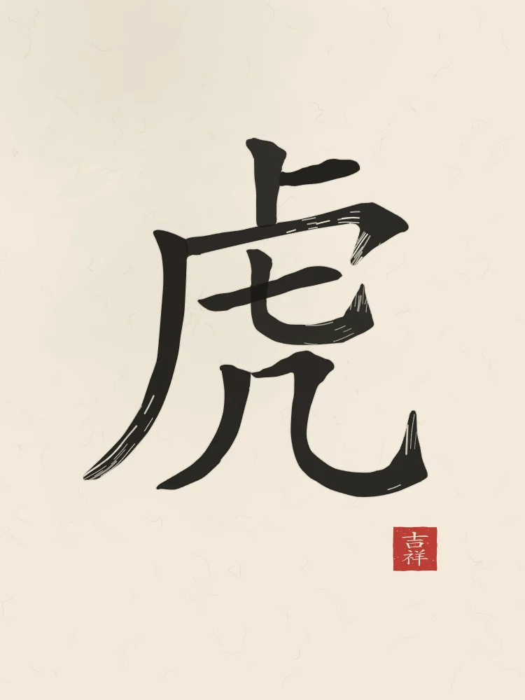 Tigre à l'encre, papier xuan : 虎 (hǔ), Tigre