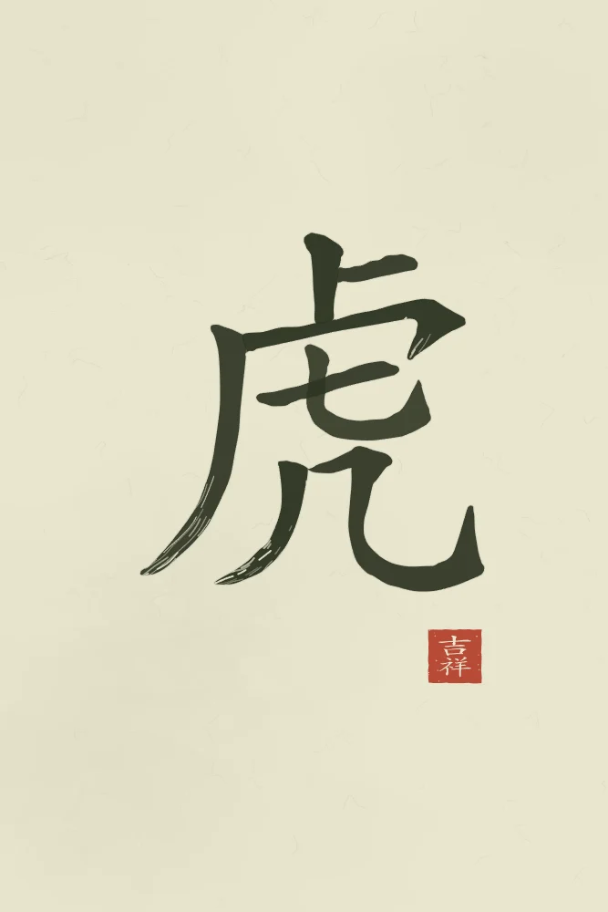 Tigre à l'encre, thé vert : 虎 (hǔ), Tigre