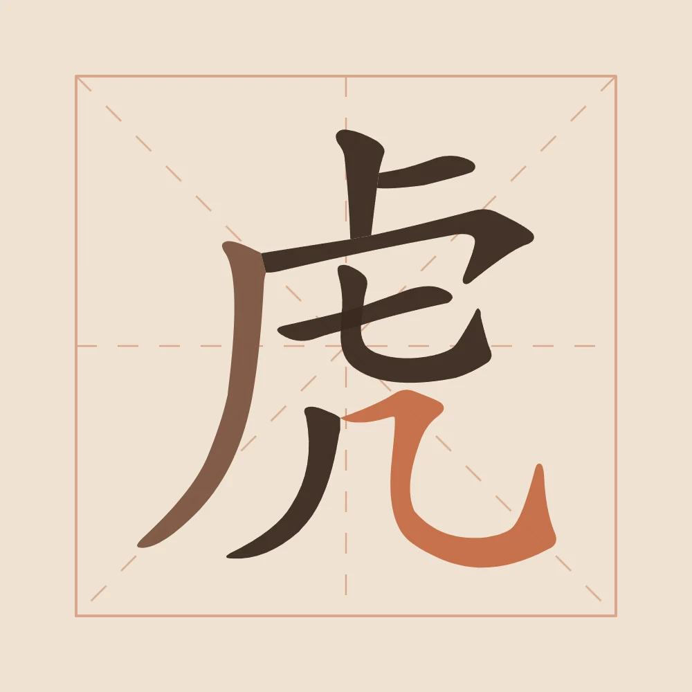 Tigre en aplats, terre cuite : 虎 (hǔ), Tigre