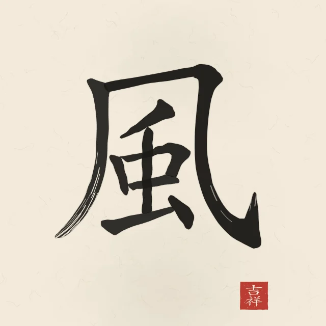 Vent à l'encre, papier xuan, tableau caractère chinois vent