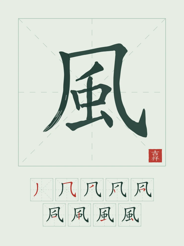 Vent et son ordre des traits, jade : 風 (fēng), Vent