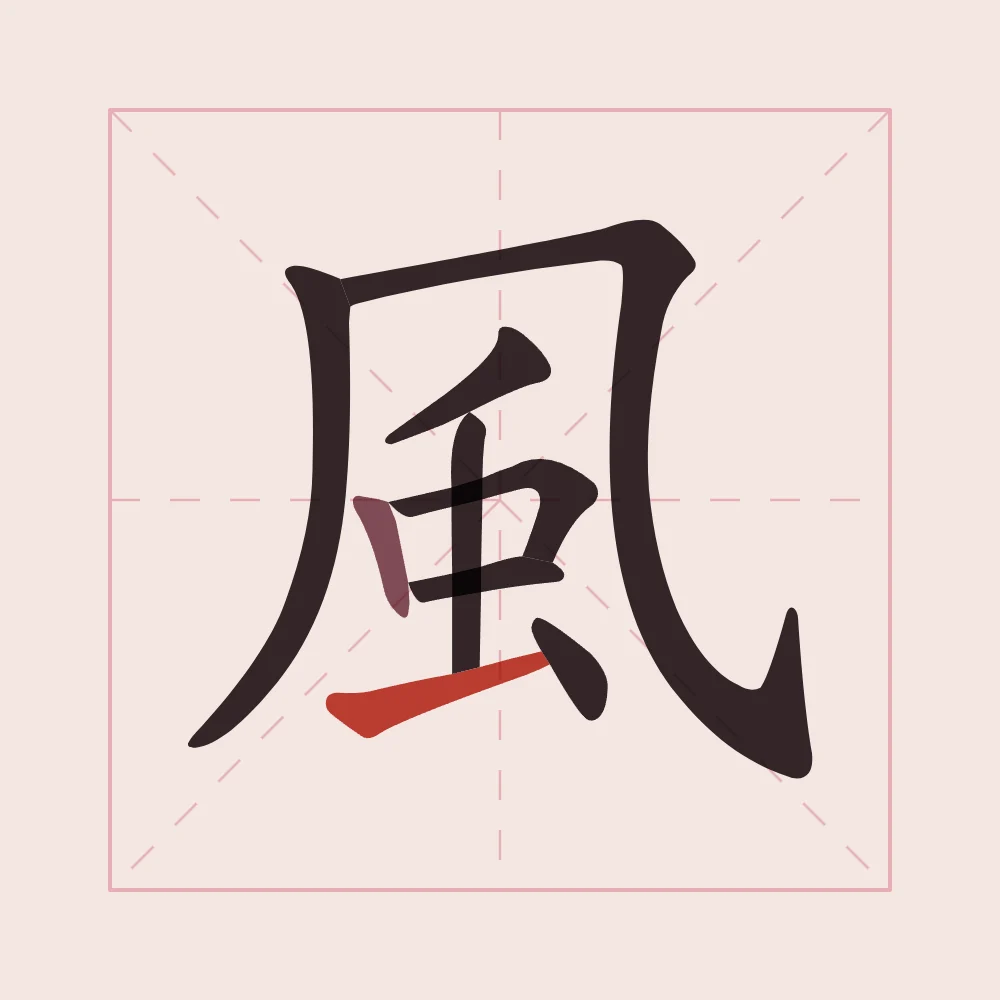 Vent en aplats, pivoine : 風 (fēng), Vent