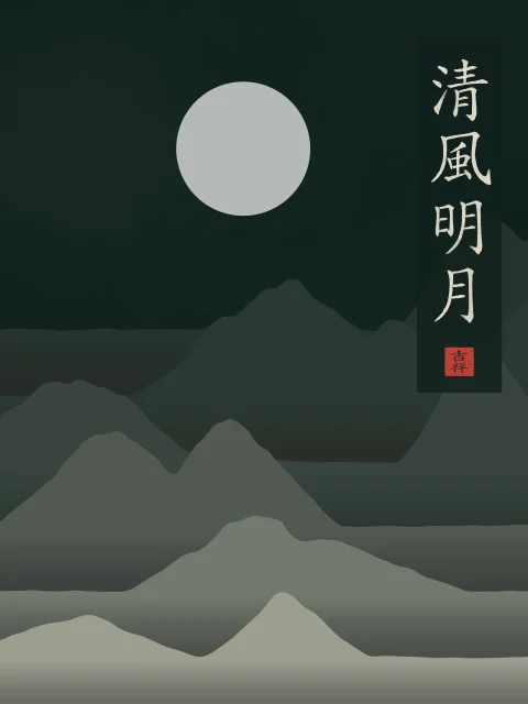 Brise fraîche et lune claire sous la lune, nuit de jade, tableau calligraphie chinoise brise fraîche et lune claire