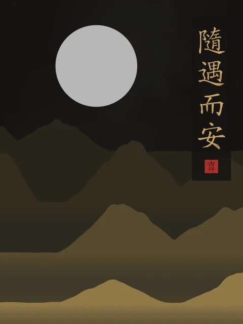 Être bien partout sous la lune, encre d’or, tableau calligraphie chinoise être bien partout