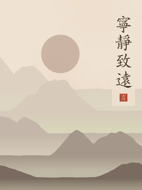La sérénité mène loin sous la lune, terre cuite, tableau calligraphie chinoise la sérénité mène loin