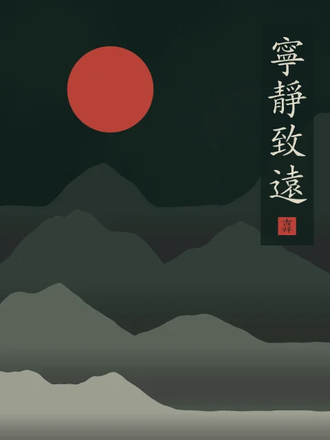 La sérénité mène loin sous la lune, nuit de jade, tableau calligraphie chinoise la sérénité mène loin