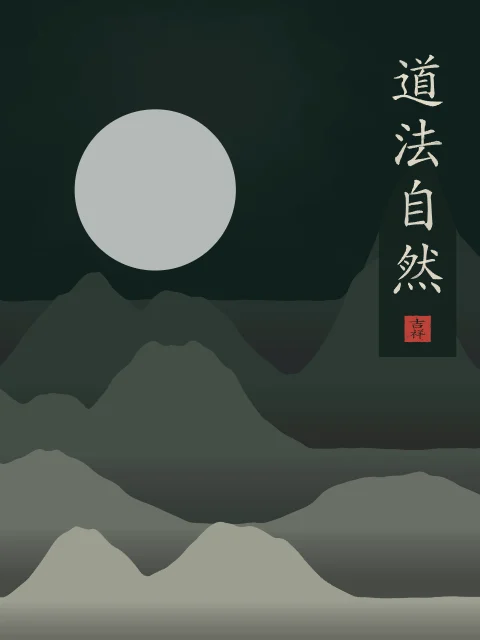 La Voie suit la nature sous la lune, nuit de jade, tableau calligraphie chinoise la Voie suit la nature