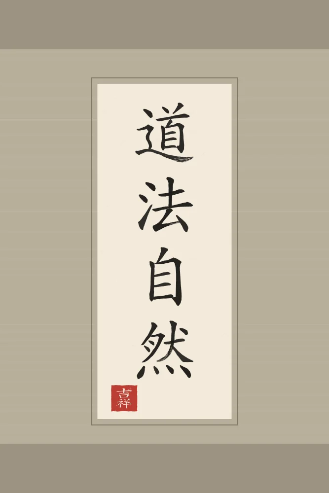 La Voie suit la nature en rouleau, papier xuan : 道法自然 (dào fǎ zì rán), La Voie suit ce qui est de soi-même