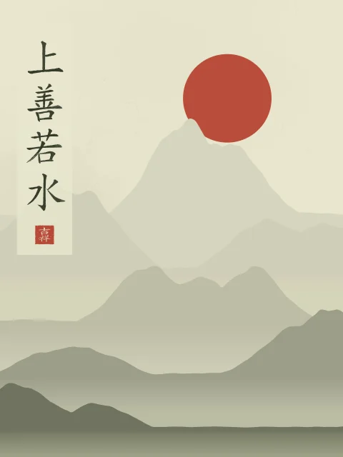 Le bien suprême est comme l’eau sous la lune, thé vert, tableau calligraphie chinoise le bien suprême est comme l’eau