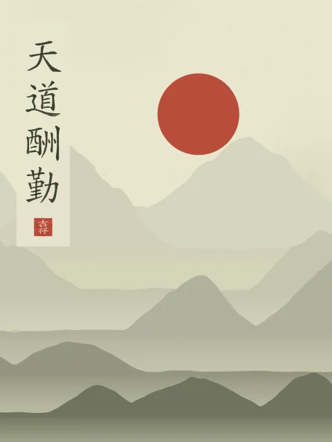 Le Ciel récompense l’effort sous la lune, thé vert, tableau calligraphie chinoise le Ciel récompense l’effort