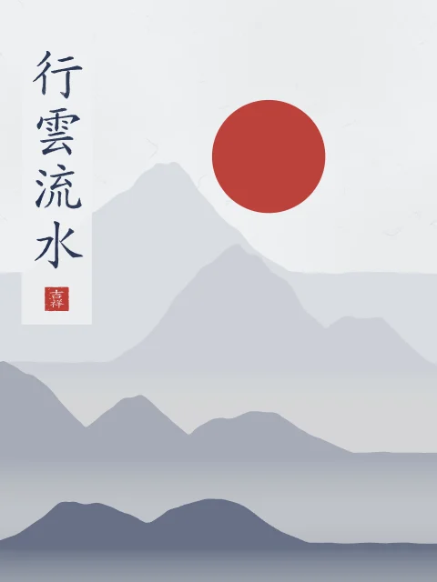 Nuages et eau qui coule sous la lune, indigo, tableau calligraphie chinoise nuages et eau qui coule