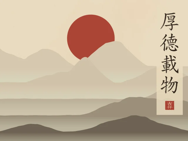 Une vertu profonde sous la lune, sable ocre, tableau calligraphie chinoise une vertu profonde