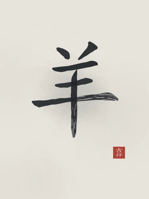 Signe de la Chèvre à l'encre, riz gris, tableau signe chinois chèvre