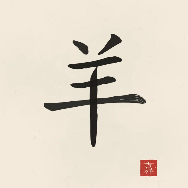 Signe de la Chèvre à l'encre, papier xuan, tableau signe chinois chèvre