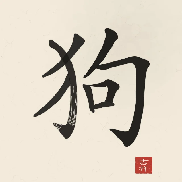 Signe du Chien à l'encre, papier xuan, tableau signe chinois chien