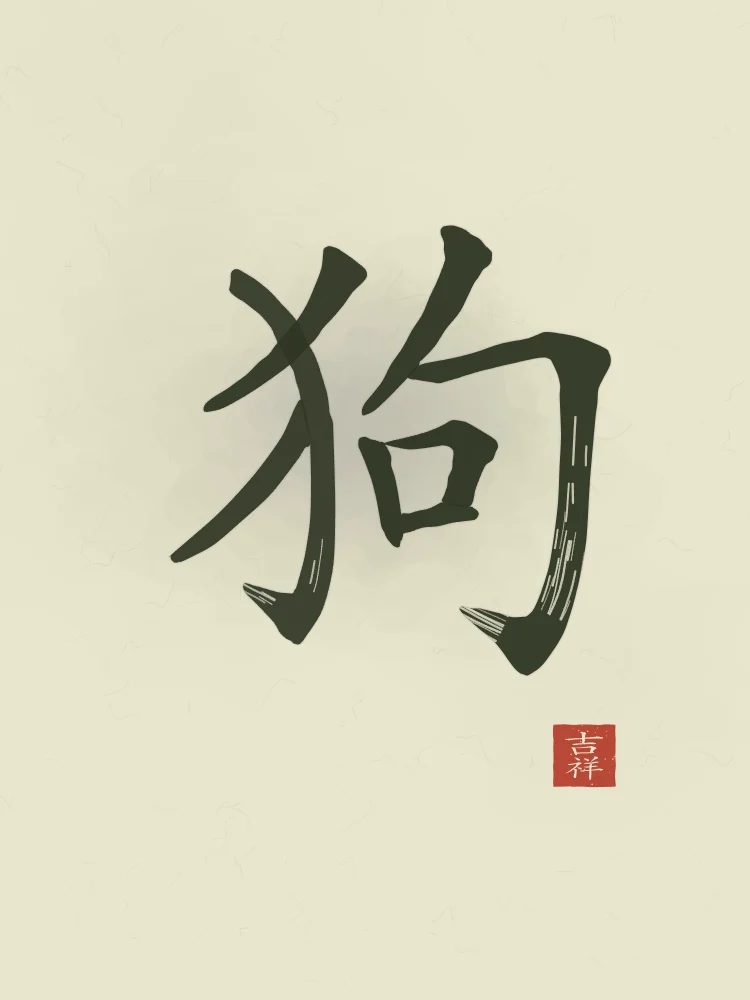 Signe du Chien à l'encre, thé vert : 狗 (gǒu), Chien