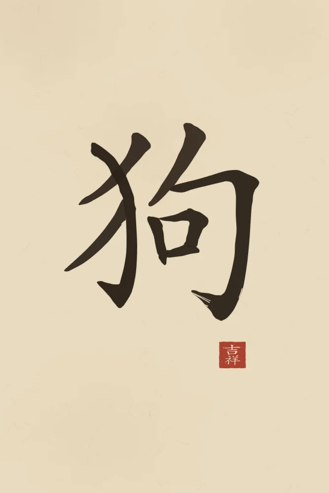 Signe du Chien à l'encre, sable ocre : 狗 (gǒu), Chien