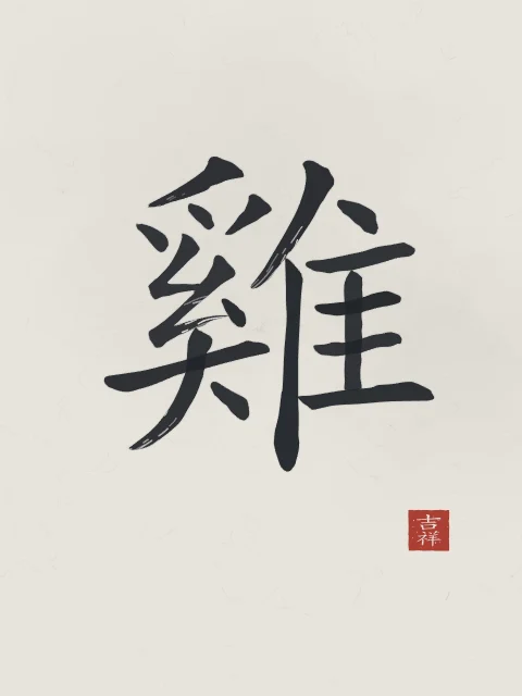 Signe du Coq à l'encre, riz gris, tableau signe chinois coq