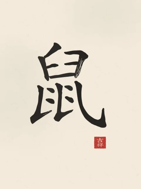 Signe du Rat à l'encre, papier xuan, tableau signe chinois rat