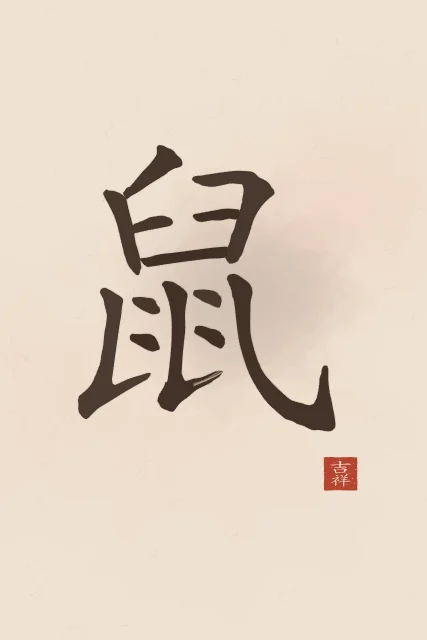 Signe du Rat à l'encre, terre cuite, tableau signe chinois rat